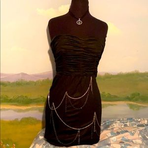 Bebe black strapless dress with chain bottom